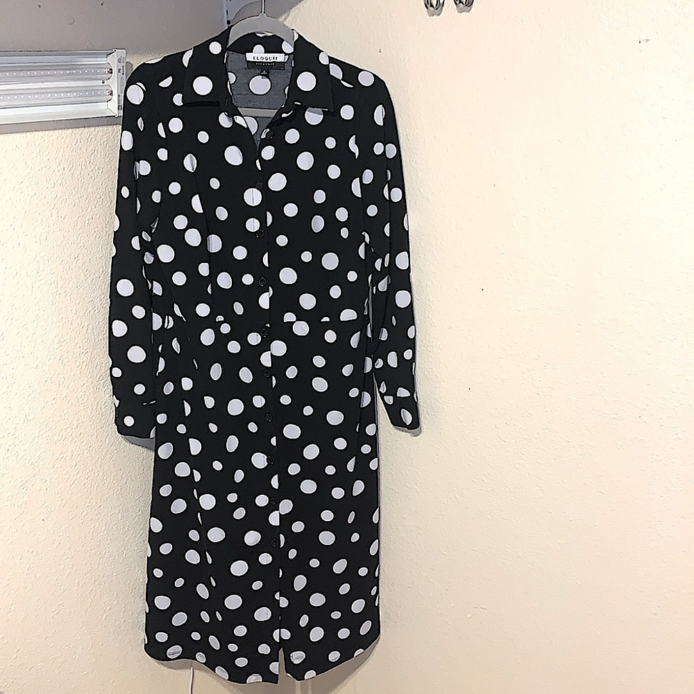 Eloquii Black and White Polka Dot Dress